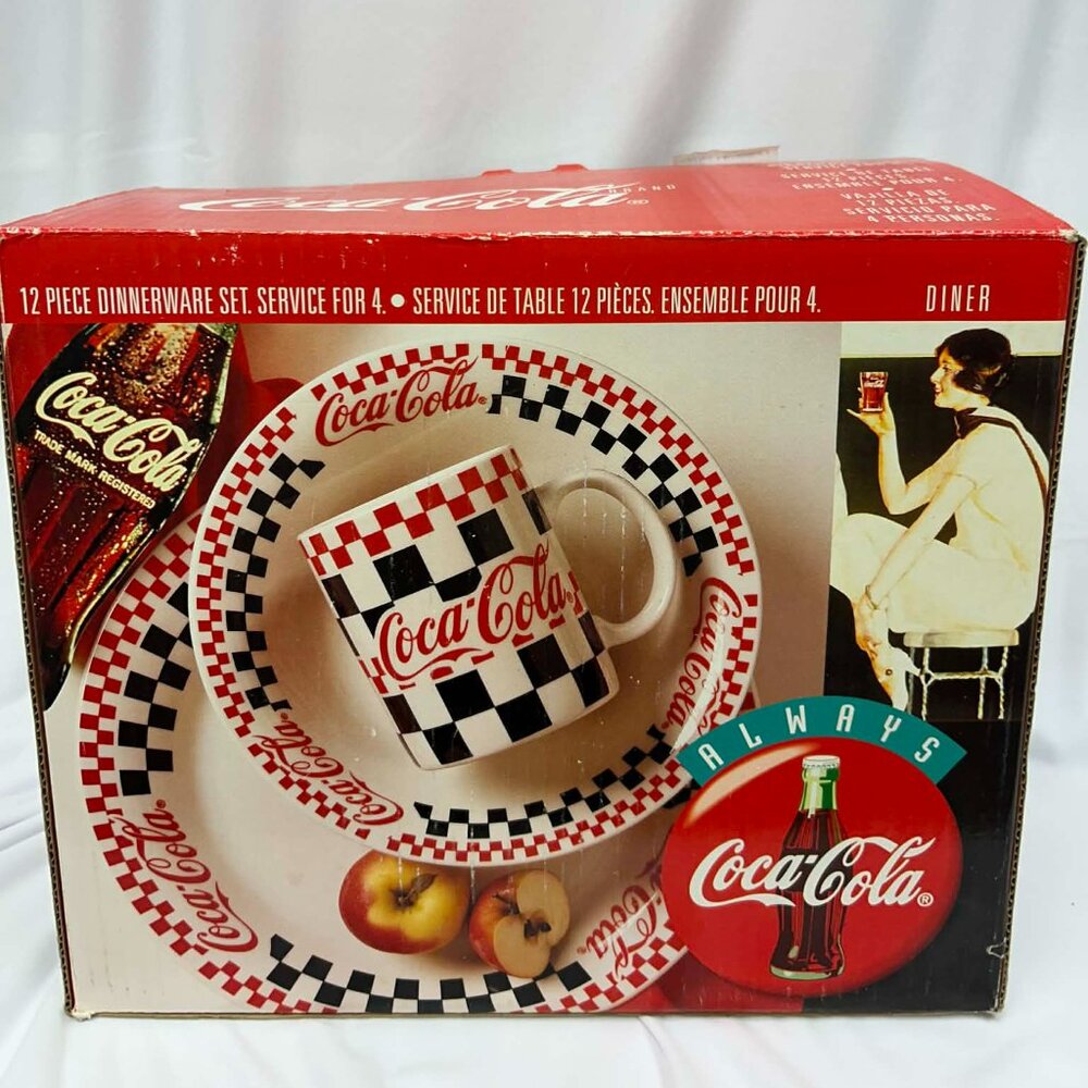 96/97 Gibson Coca-Cola Dinner Set Vintage Black Red Checker Dishes